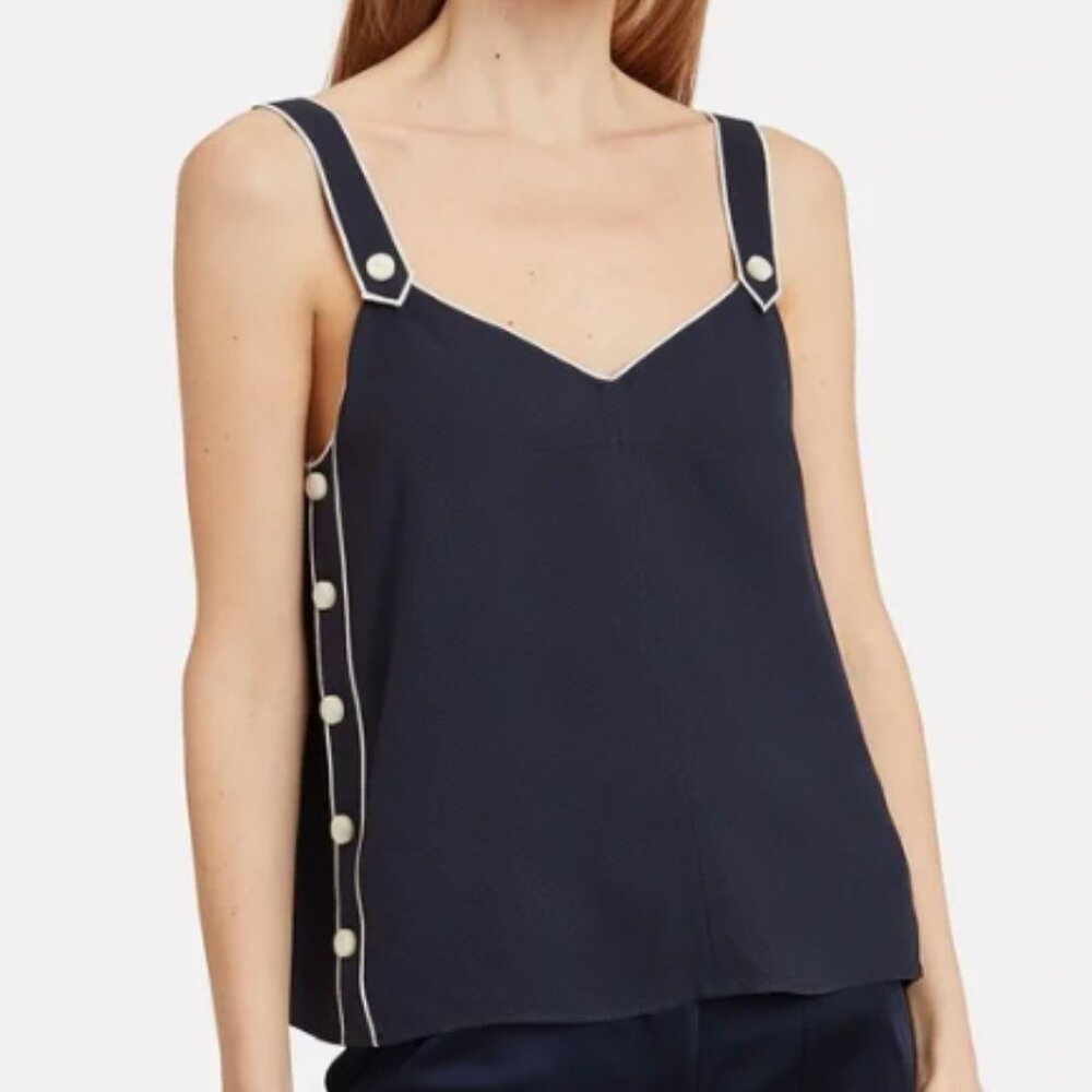 Rag & Bone Women’s Navy Tia Sleeveless Button Trimmed Tank Top Size Medium